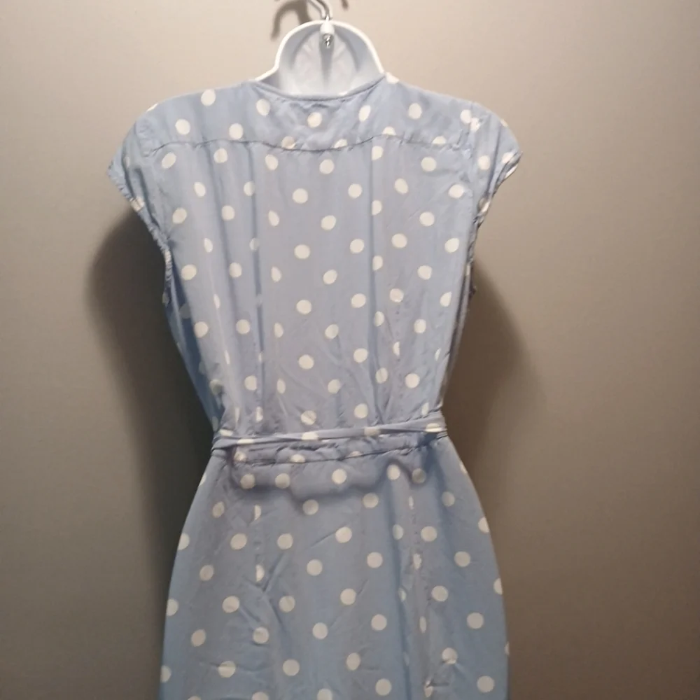 J Crew Baby Blue Polka Dot Short Sleeve Wrap Midi Dress Size Small - Picture 4 of 5